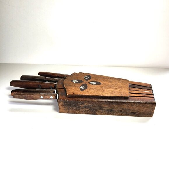 Wooden Wall Mounted Knife Holder with Knives Mid Century Imperial Vintage 60s - Picture 6 of 11